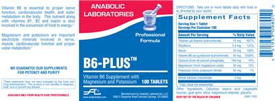 Photo of the Anabolic Laboratories B6-Plus label