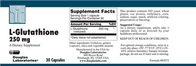 Photo of the Douglas Laboratories L-Glutathione 250 mg label
