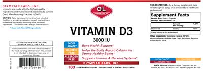 Photo of the OL Olympian Labs Vitamin D3 3000 IU label