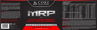 Photo of the Core Nutritionals MRP Classic Vanilla label