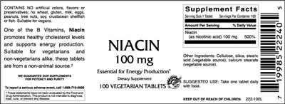 Photo of the VitaCeutical Labs Niacin 100 mg label