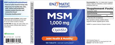 Photo of the Enzymatic Therapy MSM 1,000 mg label