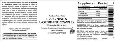 Photo of the VitaCeutical Labs L-Arginine & L-Ornithine Complex label