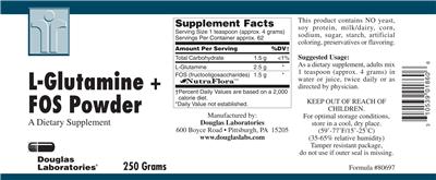 Photo of the Douglas Laboratories L-Glutamine + FOS Powder label
