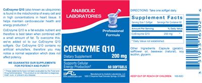 Photo of the Anabolic Laboratories Coenzyme Q10 200 mg label