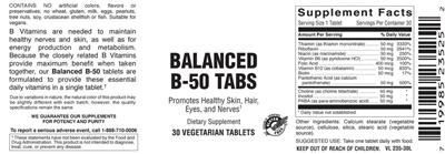 Photo of the Vitamer Laboratories Balanced B-50 Tabs label