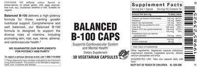 Photo of the Vitamer Laboratories Balanced B-100 Caps label
