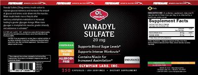 Photo of the OL Olympian Labs Vanadyl Sulfate 20 mg label