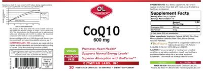 Photo of the OL Olympian Labs CoQ10 600 mg label