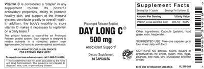 Photo of the Vitamer Laboratories Day Long C 500 mg label