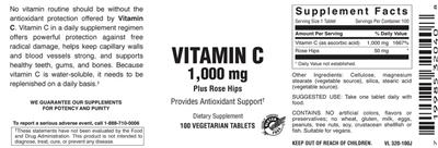 Photo of the Vitamer Laboratories Vitamin C 1,000 mg Plus Rose Hips label
