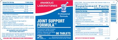 Photo of the Anabolic Laboratories Joint Support Formula label