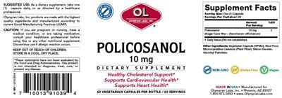 Photo of the OL Olympian Labs Policosanol 10 mg label