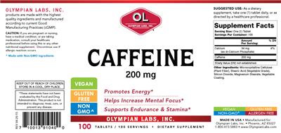 Photo of the OL Olympian Labs Caffeine 200 mg label