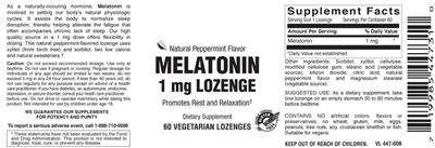 Photo of the Vitamer Laboratories Natural Peppermint Flavor Melatonin 1 mg Lozenge label