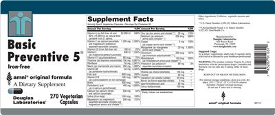 Photo of the Douglas Laboratories Basic Preventive 5 Iron-Free label