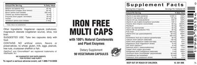 Photo of the Vitamer Laboratories Iron Free Multi Caps label