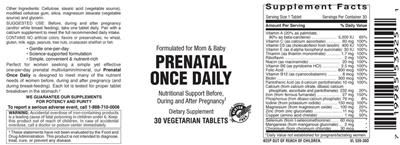 Photo of the Vitamer Laboratories Prenatal Once Daily label