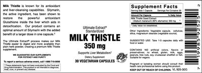 Photo of the VitaCeutical Labs Milk Thistle 350 mg label