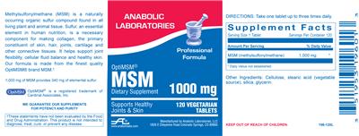 Photo of the Anabolic Laboratories MSM 1000 mg label