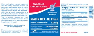 Photo of the Anabolic Laboratories Niacin Hex - No Flush 525 mg label