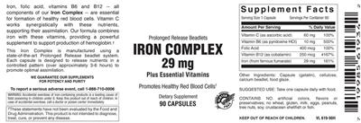 Photo of the Vitamer Laboratories Iron Complex 29 mg label