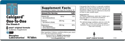 Photo of the Douglas Laboratories Calcigard One-To-One Plus Vitamin D label
