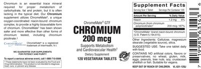 Photo of the Vitamer Laboratories Chromium 200 mcg label