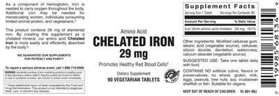 Photo of the Vitamer Laboratories Chelated Iron 29 mg label