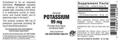 Photo of the Vitamer Laboratories Potassium 99 mg label