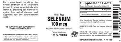 Photo of the Vitamer Laboratories Selenium 100 mcg label
