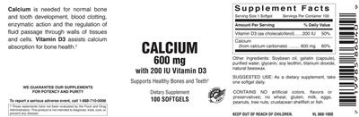 Photo of the Vitamer Laboratories Calcium 600 mg label