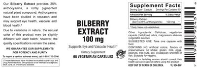 Photo of the Vitamer Laboratories Bilberry Extract 100 mg label