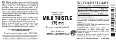Photo of the Vitamer Laboratories Milk Thistle 175 mg label