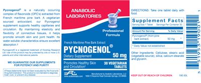 Photo of the Anabolic Laboratories Pycnogenol 50 mg label