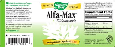 Photo of the Nature's Way Alfa-Max 10X Concentrate label