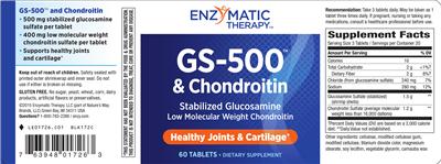 Photo of the Enzymatic Therapy GS-500 & Chondroitin label