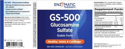 Photo of the Enzymatic Therapy GS-500 Glucosamine Sulfate label