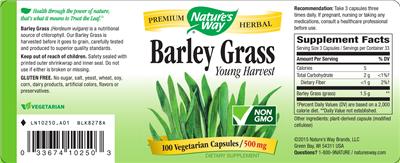 Photo of the Nature's Way Barley Grass label