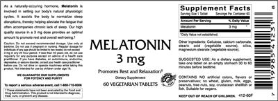 Photo of the VitaCeutical Labs Melatonin 3 mg label