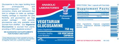 Photo of the Anabolic Laboratories Vegetarian Glucosamine 750 mg label