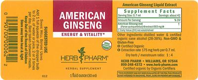 Photo of the Herb Pharm American Ginseng label