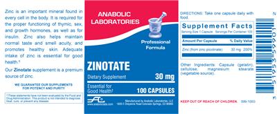 Photo of the Anabolic Laboratories Zinotate 30 mg label