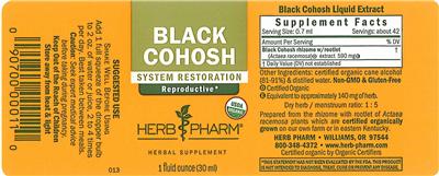 Photo of the Herb Pharm Black Cohosh label