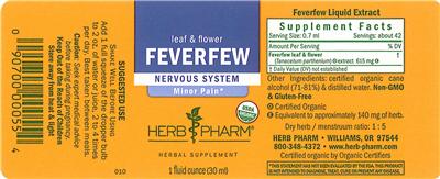 Photo of the Herb Pharm Feverfew label