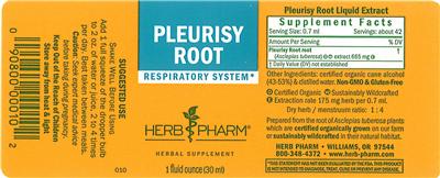 Photo of the Herb Pharm Pleurisy Root label