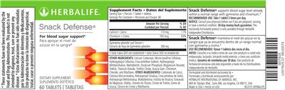 Photo of the Herbalife Snack Defense label