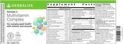 Photo of the Herbalife Formula 2 Multivitamin Complex label