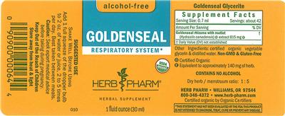 Photo of the Herb Pharm Goldenseal Alcohol-Free label