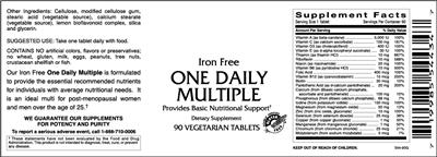 Photo of the VitaCeutical Labs Iron Free One Daily Multiple label